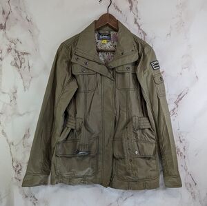 Cabelas Jacket Women Medium Tan Utility Chore Waxed Cotton Wind Rain Safari